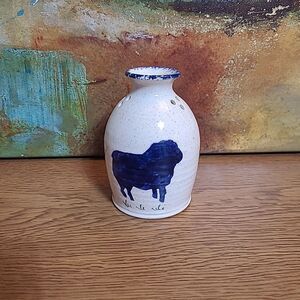 Three Rivers Pottery Jar Vase 1988 Blue Cream Rustic Cottage Speckle 4.25" Tall